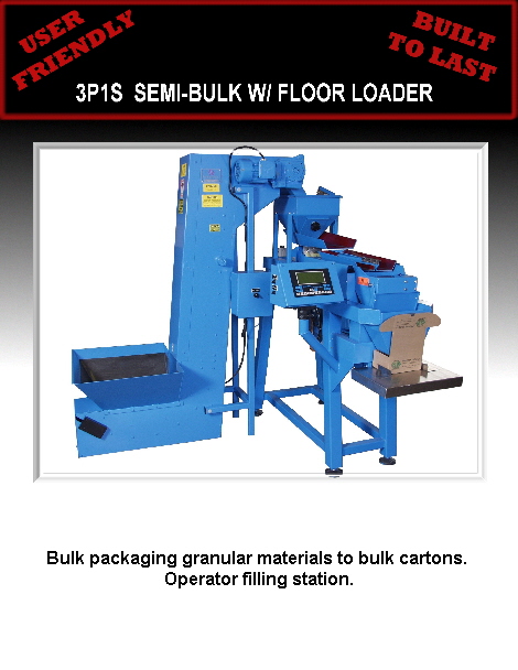 Bulk packaging granular materials to bulk cartons. 
Operator filling station.